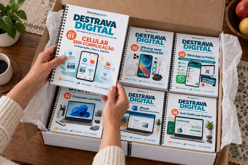Caixa do Destrava Digital impresso sendo aberta