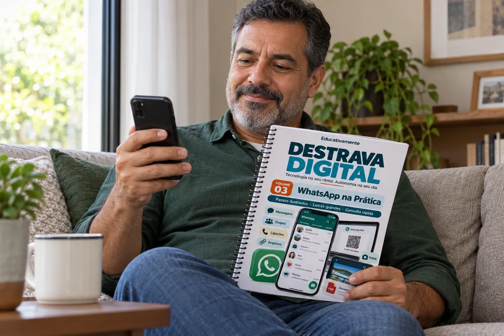 Leitor usando o Volume 03 de WhatsApp na sala